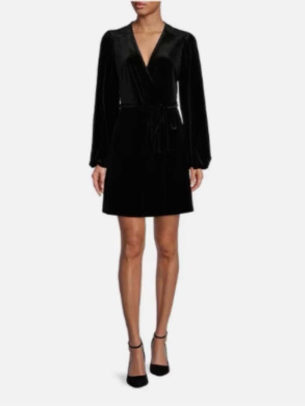 Pine Velvet Wrap Mini Dress with Long Sleeves